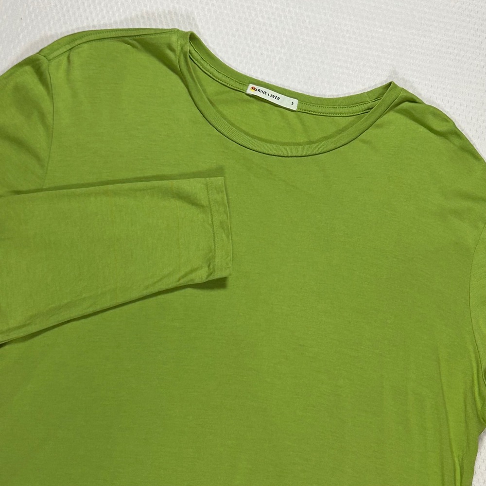 Marine Layer Mens Long Sleeve Crewneck Tee Lime Green Supima Modal Size S